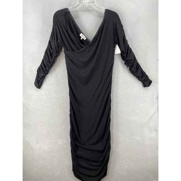 Baum und Pferdgarten Dress Sz Medium Black Ruched Bodycon Midi Jelisa Stretch - Picture 2 of 13